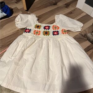 Charming White Womens Dress with Colorful Accents